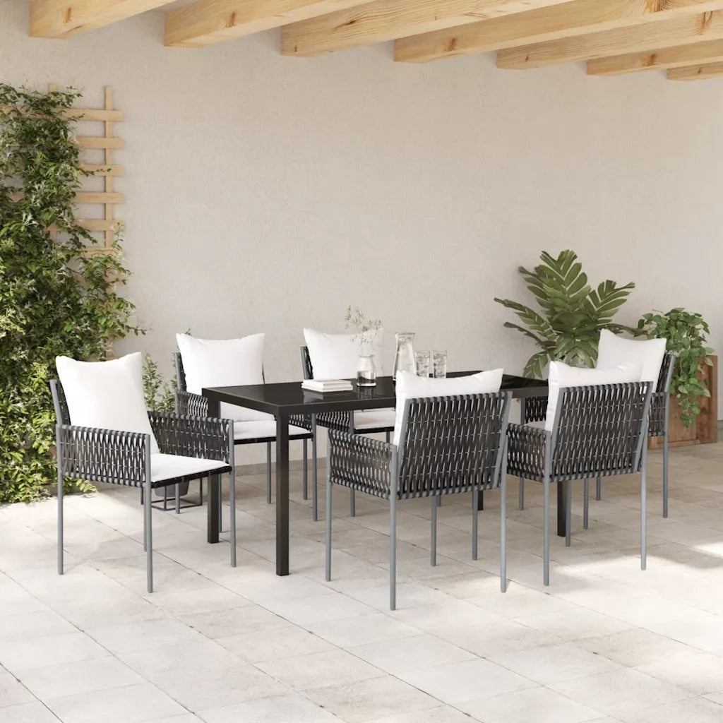 Set da Pranzo per Giardino 7 pcs Marrone e Nero Rattan in PE