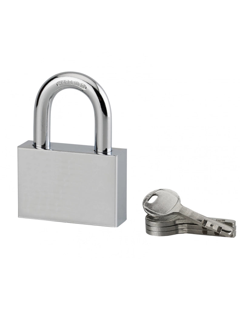 Lucchetto di sicurezza Disk, 4 chiavi reversibili, 60mm, arco in acciaio temprato nichelato, meccanismo a dischi - Serrurerie de Picardie