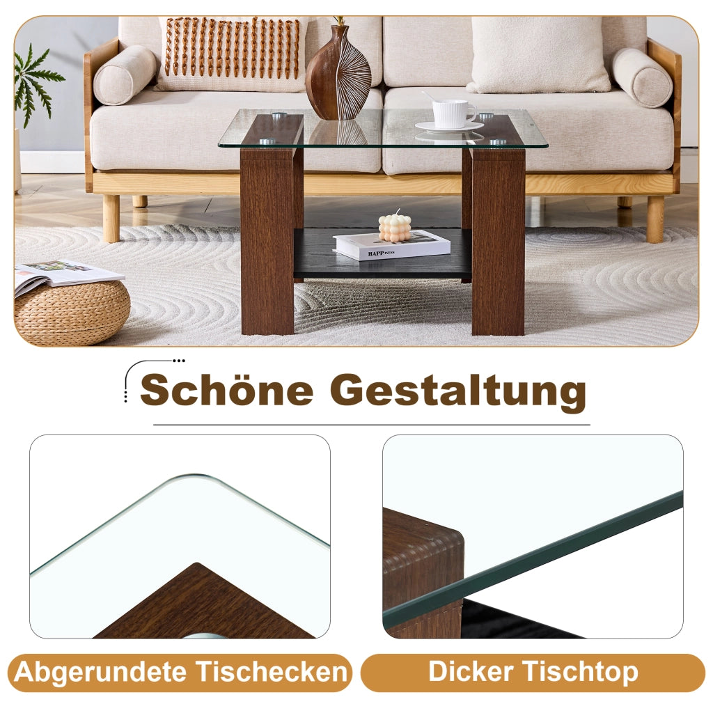 TAVOLINO DA SALOTTO con spazio contenitivo 65 x 41 x 45,5 cm vetro e MDF noce