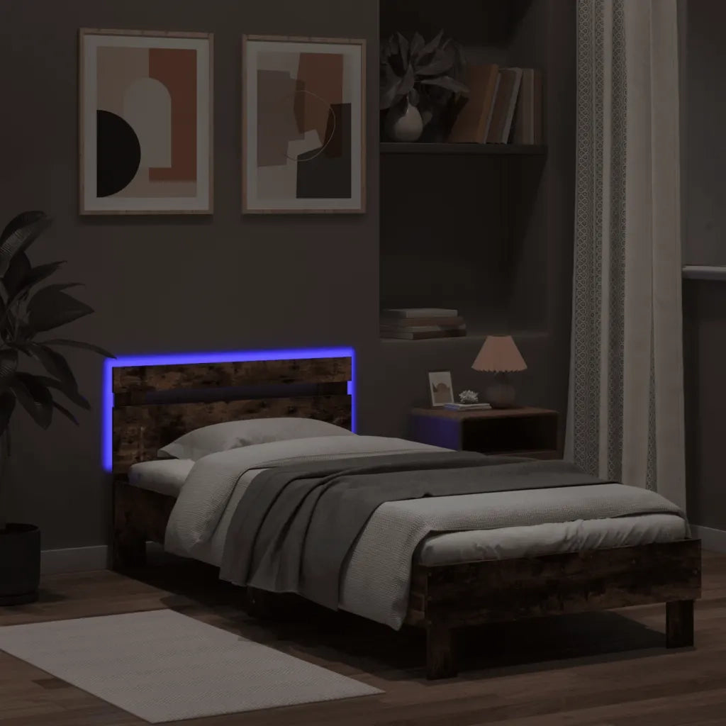 Giroletto con Testiera e LED Rovere Fumo 75x190 cm 838754