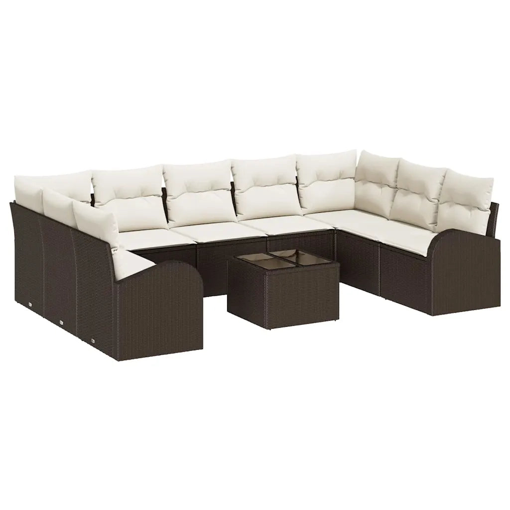 Set Divano da Giardino 10 pcs Marrone e bianco polyrattan 3354877
