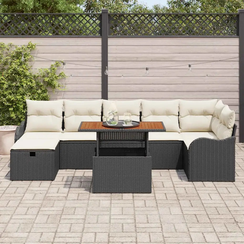 Set Divano da Giardino con archiviazione 8 pcs Nero Poly Rattan