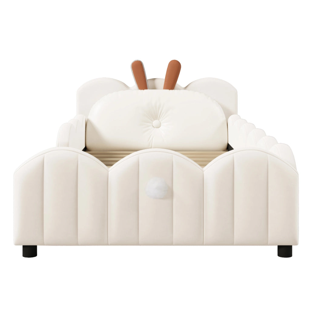 Letto singolo imbottito 90x200 cm con cuscino coniglietto beige