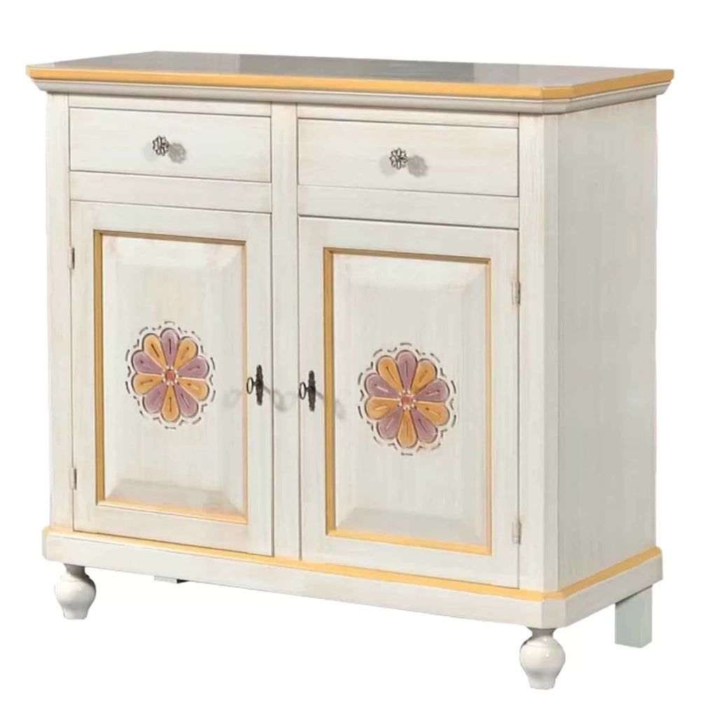 Madia credenza 2 ante legno avorio pennellato e decori 104x43x98 - Mobili 2G