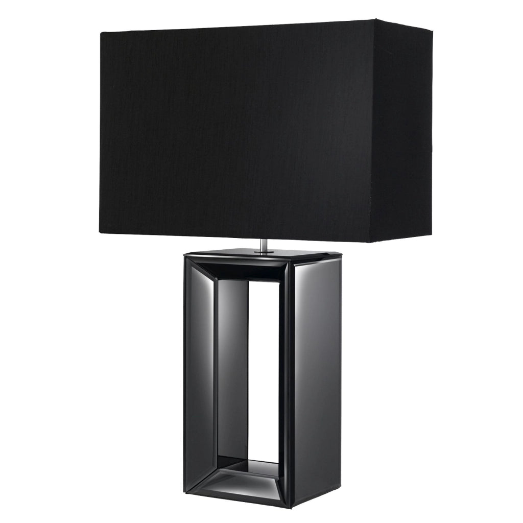 Lampada da tavolo a specchio - Vetro specchiato fumé e finta seta nera