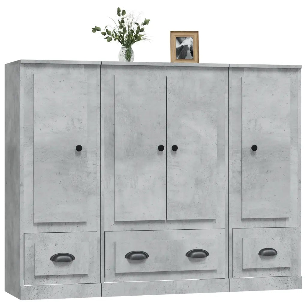 Credenze 3 pz Grigio Cemento in Legno Multistrato 3185299