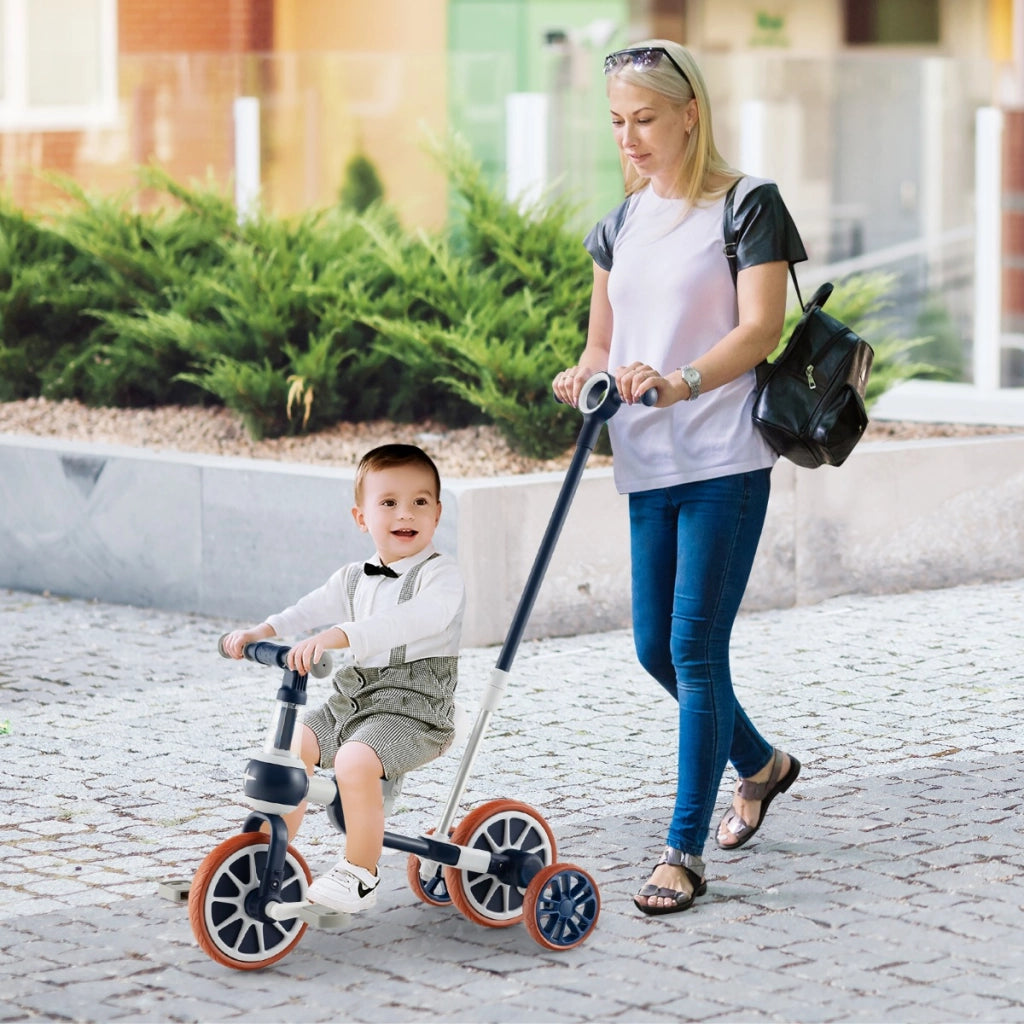 Triciclo per bambini con maniglione altezza regolabile pedali rimovibili, Bici a 4 ruote Blu scuro-Biciclette e tricicli