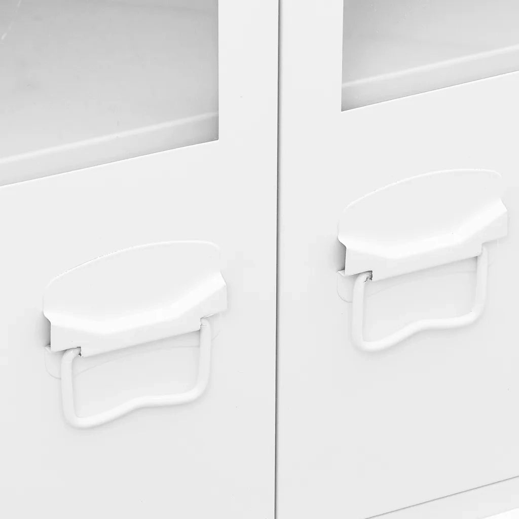 Credenza Bianca Industriale 105x35x62 cm in Metallo e Vetro cod mxl 24413