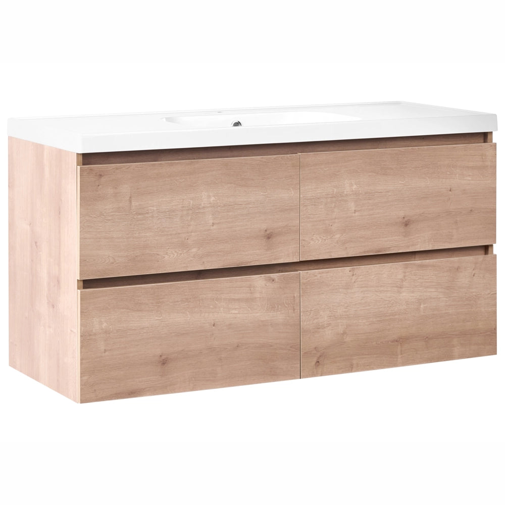 Mobile bagno sospeso con lavabo e 2 cassetti 129 x 49 cm marrone chiaro elegante