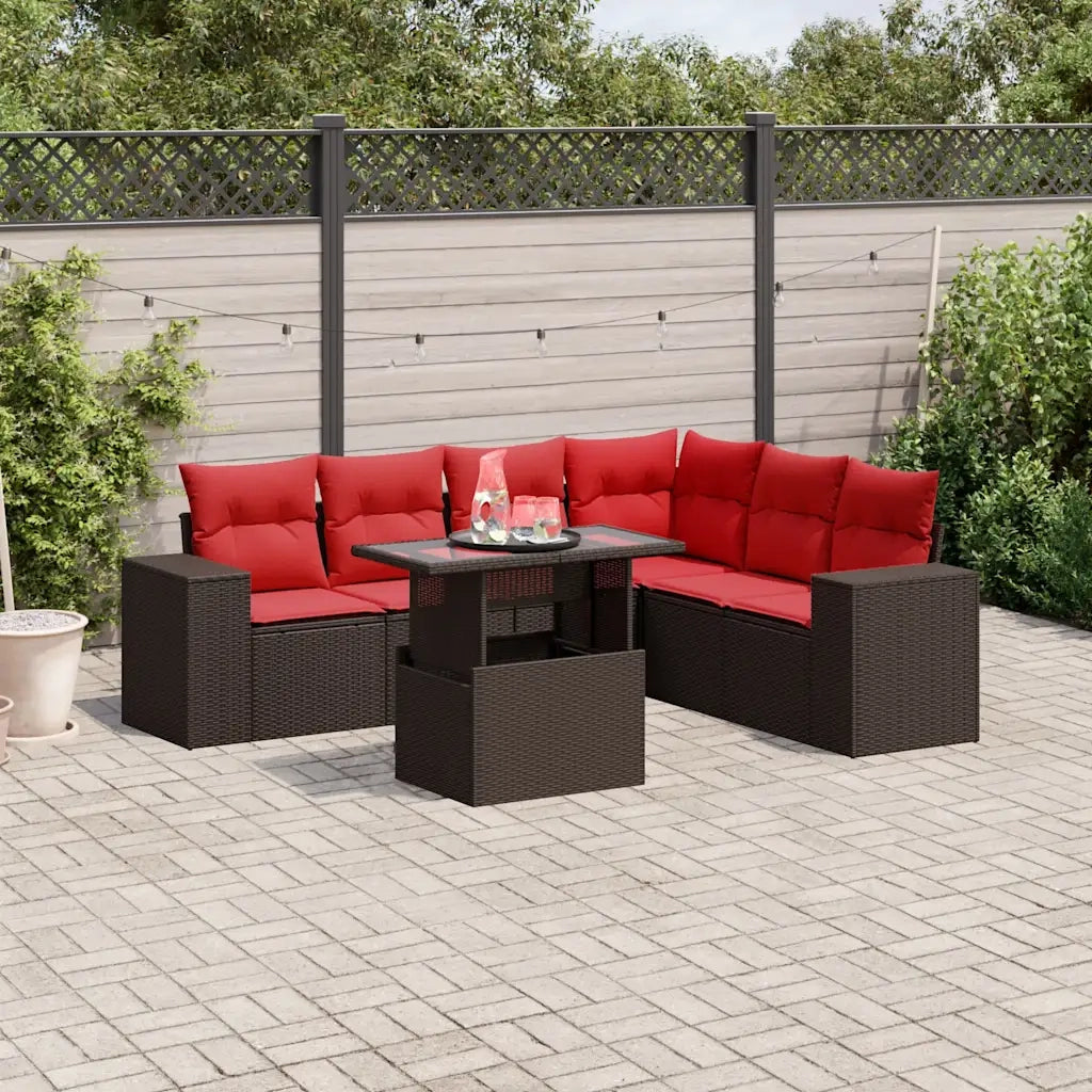 Set Divani da Giardino 7 pz con Cuscini Marrone in Polyrattan 3269194