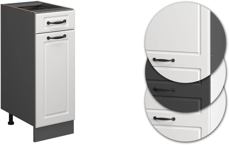 Mobiletto base per cucina R-Line, Bianco casa di campagna, 30 cm senza piano di lavoro, per la libera combinazione all'interno di sistemi cucina modulari
