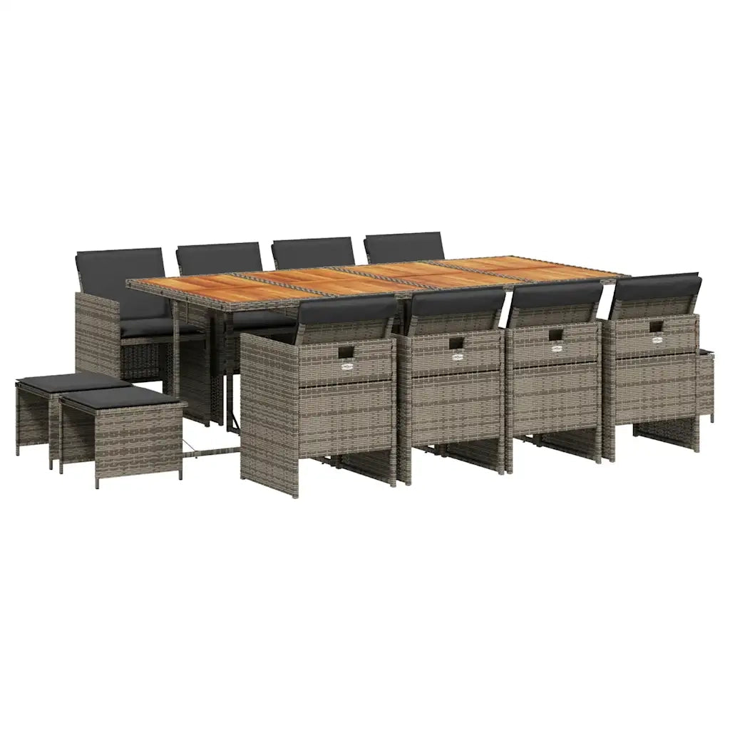 Set da Pranzo da Giardino 13pz con Cuscini Grigio in Polyrattan 3210626