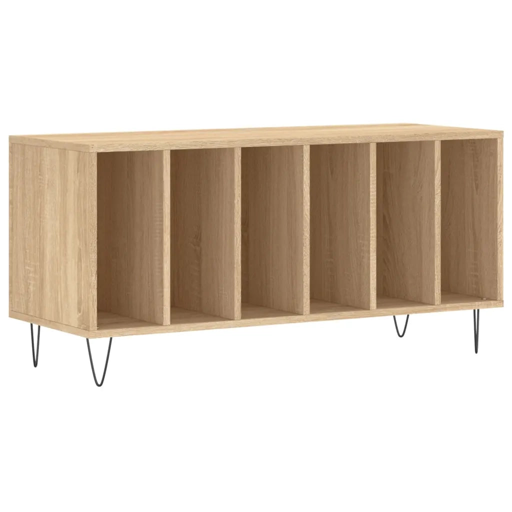 Mobiletto porta dischi in vinile dal design industriale pratico e funzionale dimensioni 100 x 38 x 48 cm realizzato in legno composito di rovere Sonoma. Codice articolo: 02_0049149