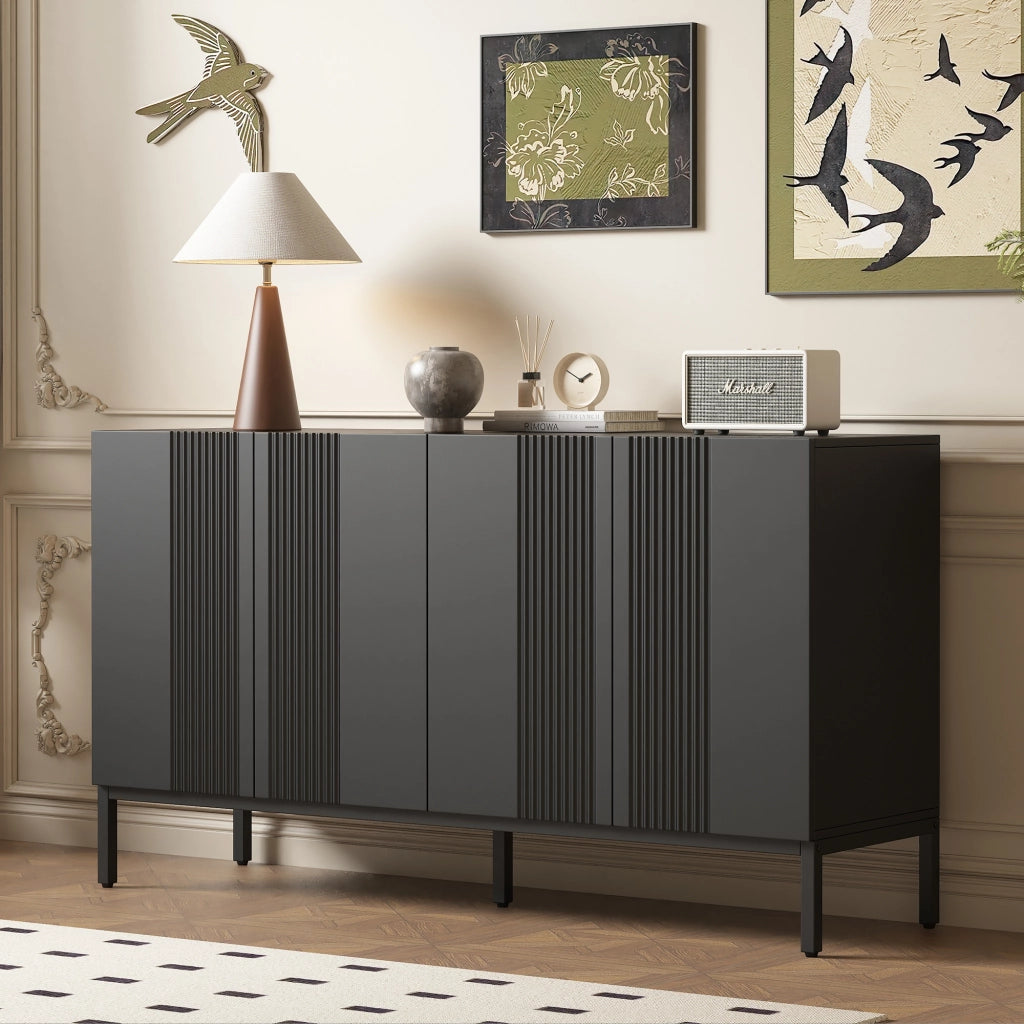 Credenza 4 Ante Moderna ¨C MINIMAL ¨C Nero, per Soggiorno e Cucina
