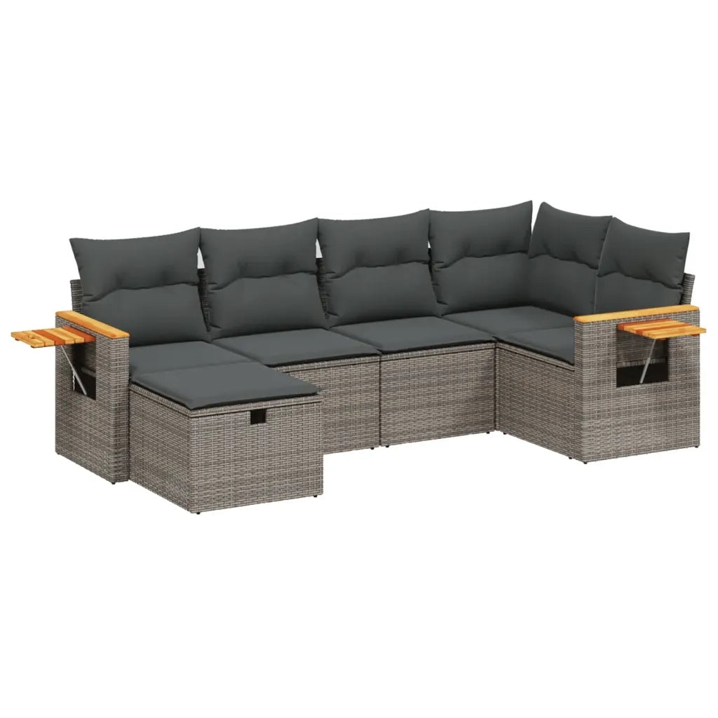 Set Divano da Giardino 6 pz con Cuscini Grigio in Polyrattan