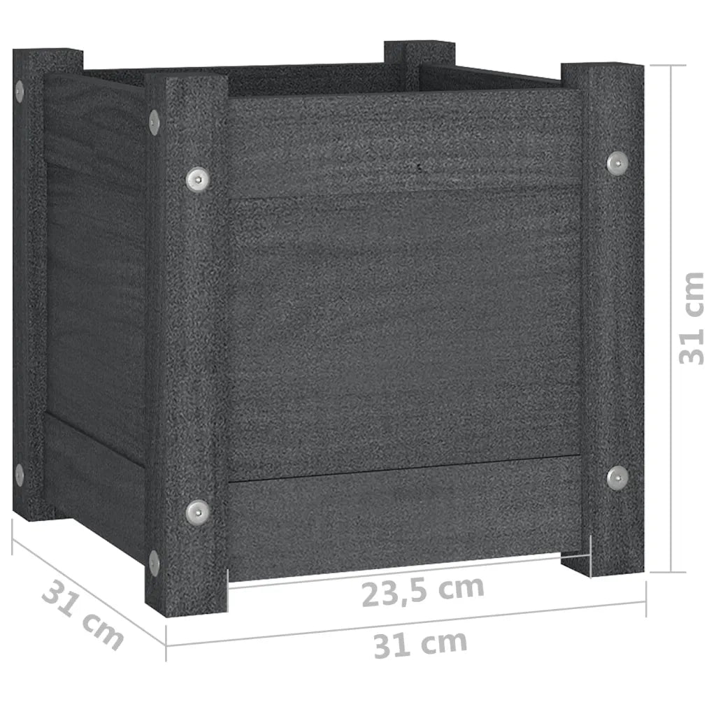 2 pz Fioriere | Cassetta per fiori | Vaso da Giardino Grigie 31x31x31 cm in Legno di Pino