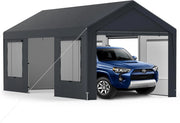 Tenda Garage Auto Esterno 300 X 595 X 280 CM, Tettoia per Auto con Telaio in Metallo e Copertura in PE Resistente alle Intemperie, Capanno da Giardino per Vehicolo, Biciclette, Moto, Attrezzi