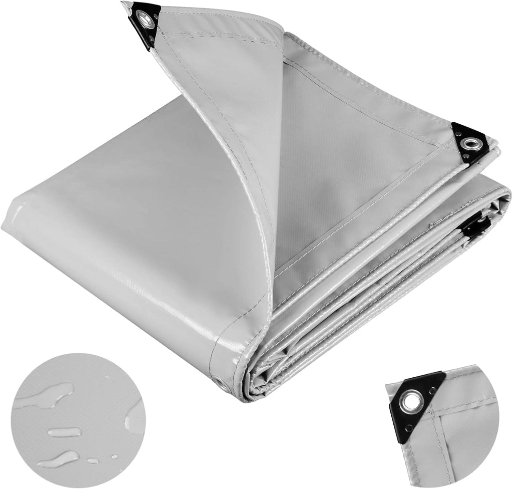 Telo Idrorepellente EsternoTelone di copertura con occhielli Protezione Rinforzato PVC 500g/m², Telo Protettivo Multiuso per Barche, Legno, Piscina, Mobili da giardino, Auto, 4x6m, Grigio Chiaro