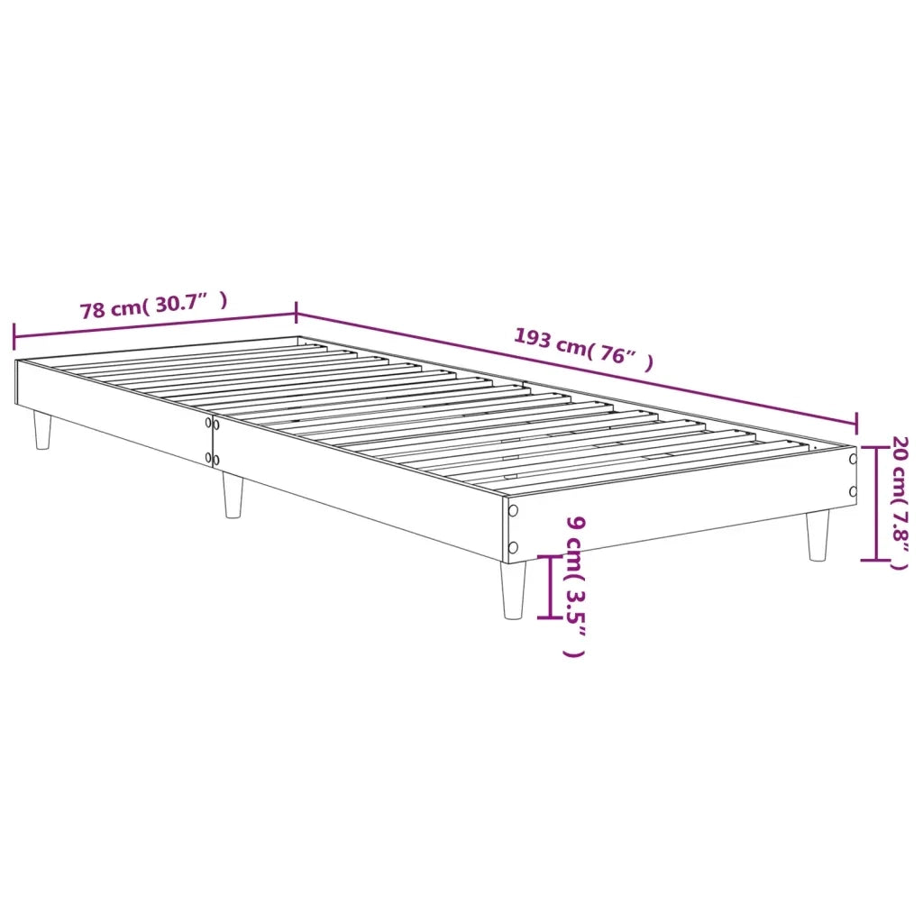 Letto singolo | Letto per adulti | Giroletto senza Materasso Rovere Marrone 75x190cm in Truciolato