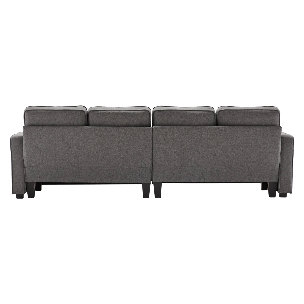 Divano Lineare 4 Posti con Tasche Laterali e 4 Cuscini Lombari, in Lino Grigio Scuro 264 × 83 × 87 cm