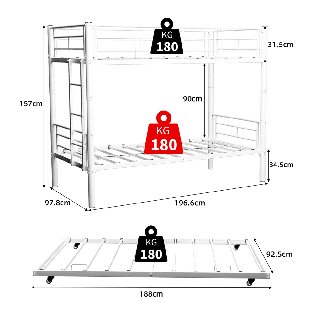 Letto a Castello Twin over Twin ¨C MINIMAL ¨C Metallo, Rete a Doghe, Senza Materasso