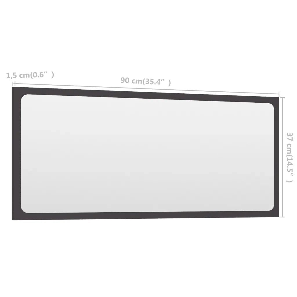 Specchio da Bagno Grigio 90x1,5x37 cm in Legno Multistrato 804624