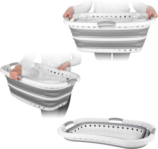Cestino Lavanderia Collapsabile con Disegno Hip Hugger - Forma Curva - Maniglie Antiscivolo - 37 Litri - Grigio