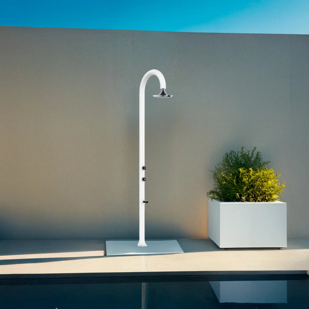 Sined Doccia Bianca In Alluminio Con Soffione Led 3 Getti E Doppio Attacco Acqua Posizionabile Interno Esterno Modello LUNA ALU BIANCA SENSOR