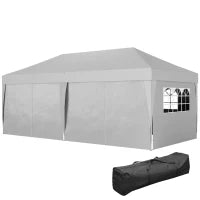 Gazebo da Giardino Pieghevole 3 x 6 m con 6 Pareti Laterali, Sacca per Trasporto Inclusa, Grigio