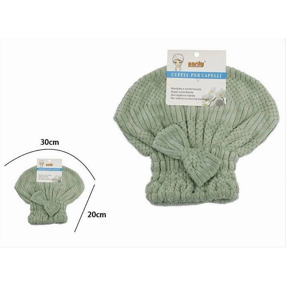 Trade Shop - Cuffia Asciuga Capelli Asciugamano Doccia Morbido Assorbente Fiocco Verde 79626 -