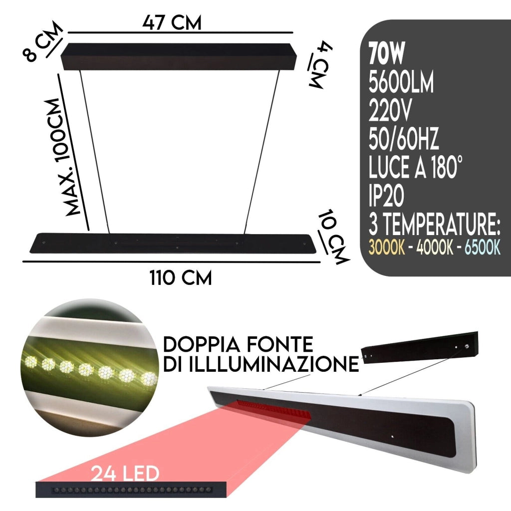 LAMPADARIO MODERNO A SOSPENSIONE NERO LUCI A LED DIMMERABILE TIMER CAMBIA 3 COLORI CON TELECOMANDO