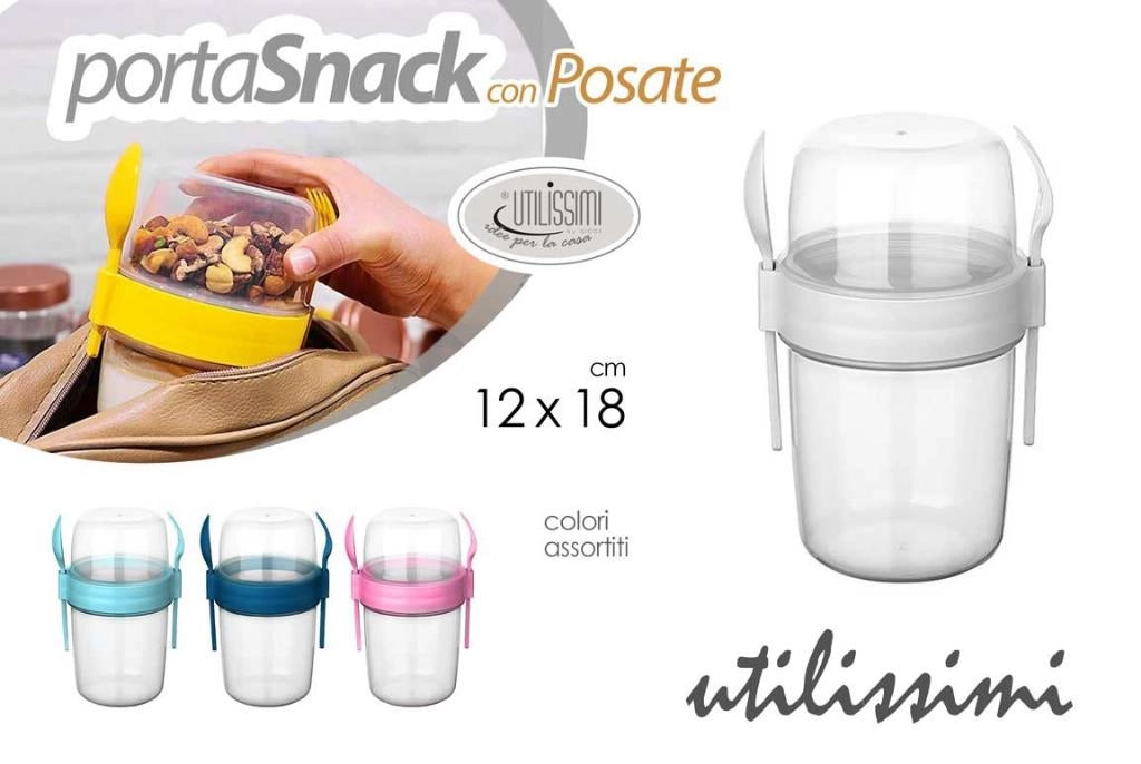 Portapranzo Portatile PortaSnack con Posate 1100 ml Vari Colori