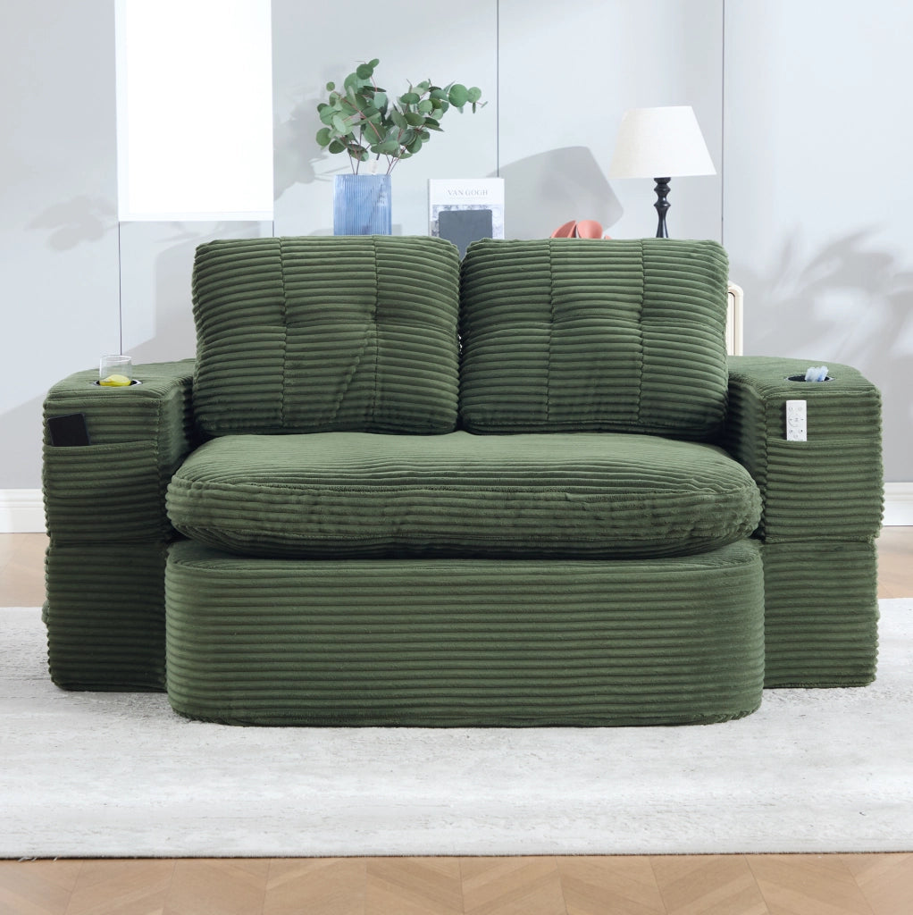 Poltrona relax trasformabile in chaise longue in velluto a coste smeraldo
