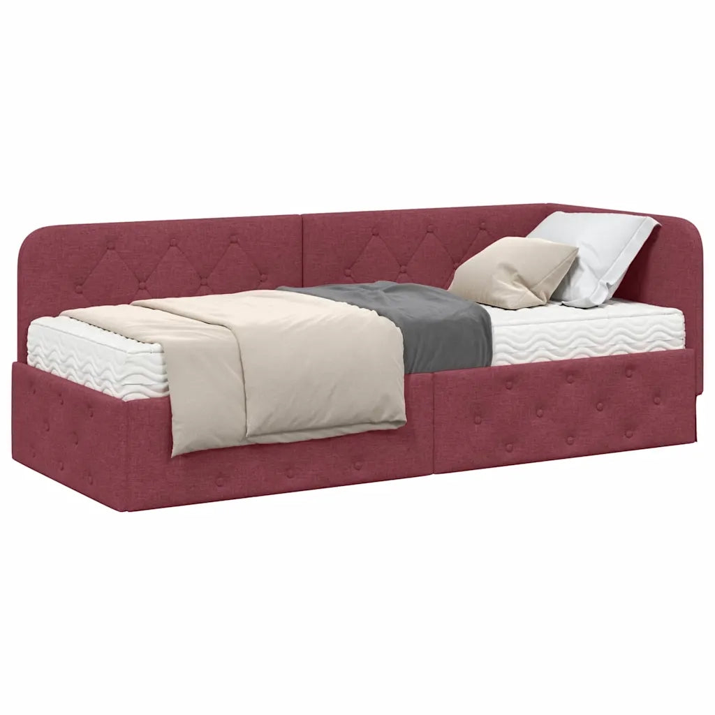 Cornice del letto ad angolo Rosso Vino 80 x 200 cm Tessuto
