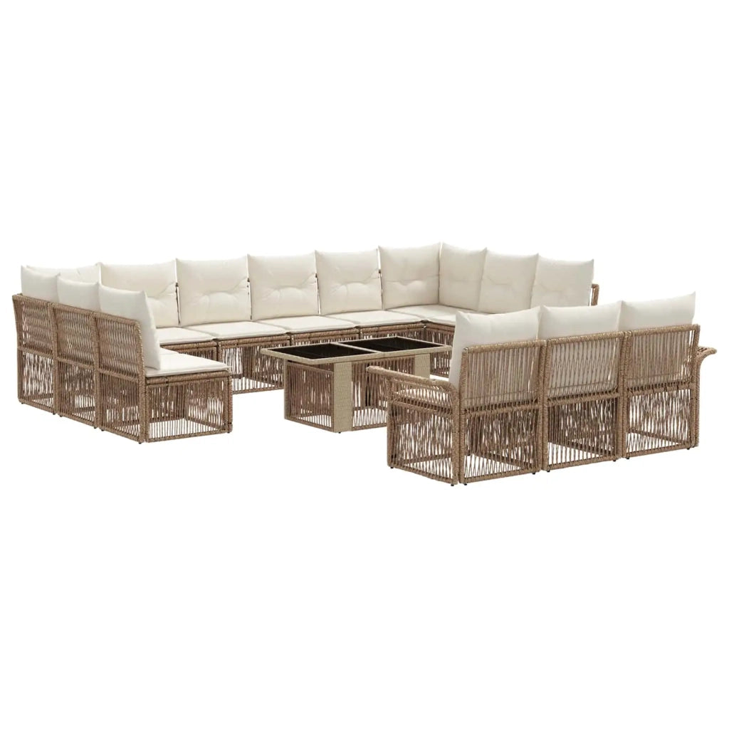 Set Divano da Giardino 14 pz Beige e Bianco Crema polyrattan 3436710