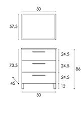 MOBILE BAGNO ATHENA 3 CASSETTI (DA MONTARE)- cm 86 x 80 x 45 Rovere Alaska- DH- pezzi 1