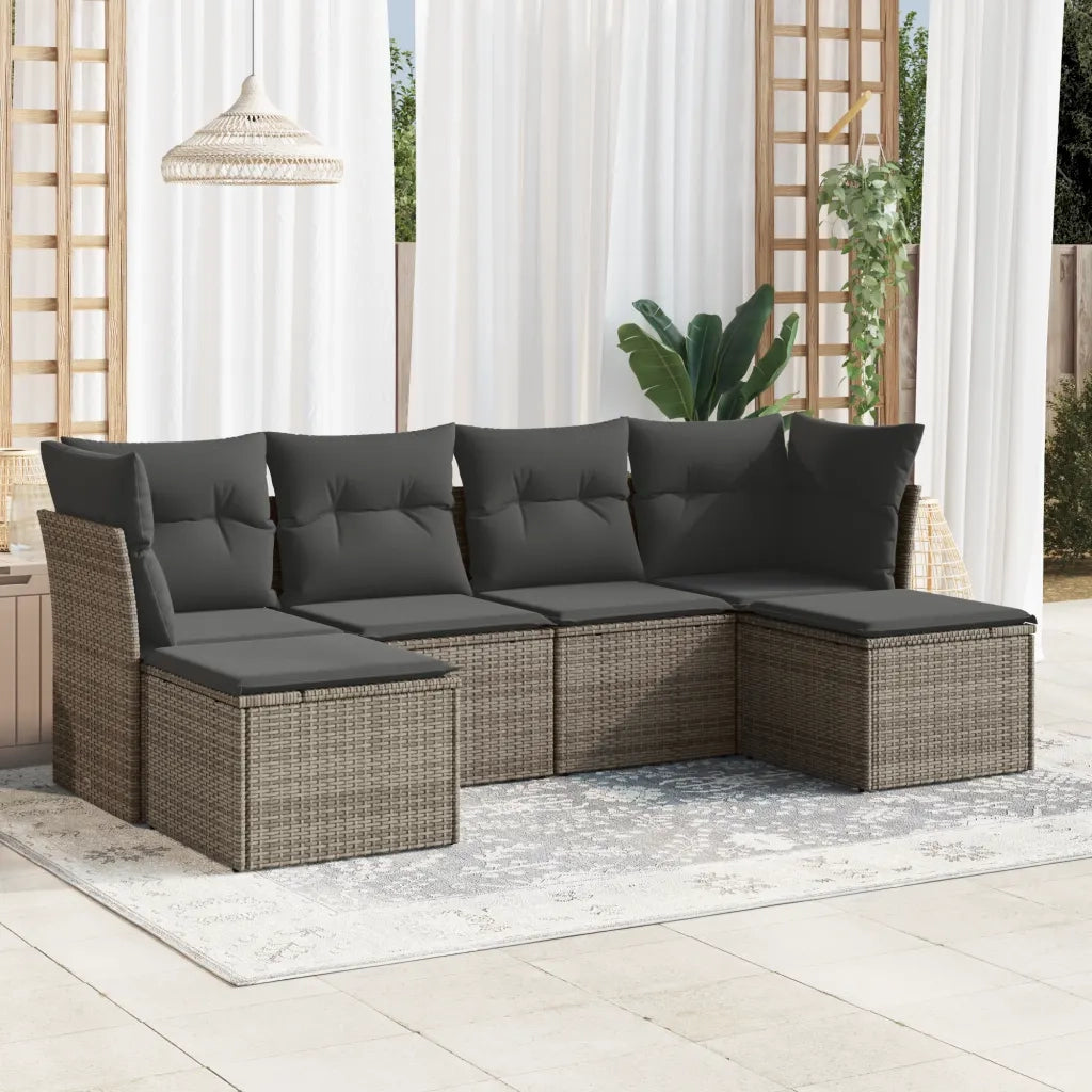 Set Divano da Giardino 6 pz | Set Salotto da Giardino con Cuscini Grigio in Polyrattan