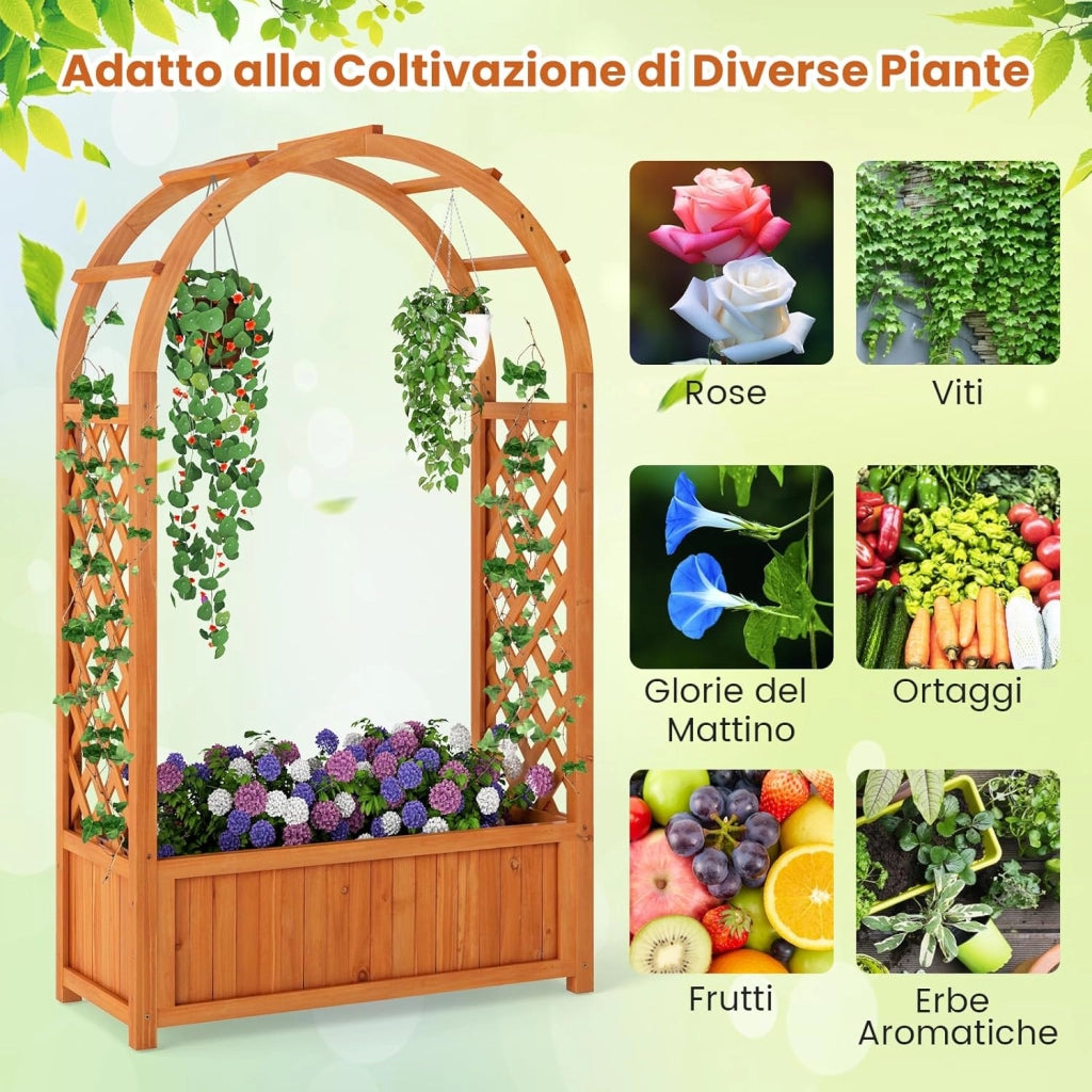 Letto da Giardino Rialzato in Legno, Orto Rialzato Verticale con Griglia, Tetto Curvo, Fodera e Drenaggio, Fioriera Grande per Cortile, Giardino e Patio, 83 x 36 x 146 cm