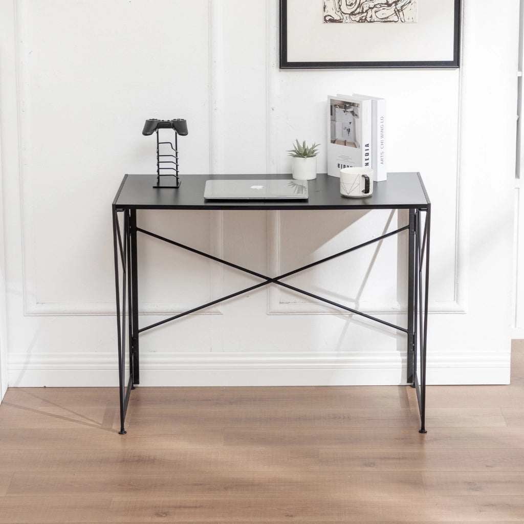 Scrivania pieghevole multifunzionale in MDF e metallo per home office, nera, 99 × 50 × 75 cm