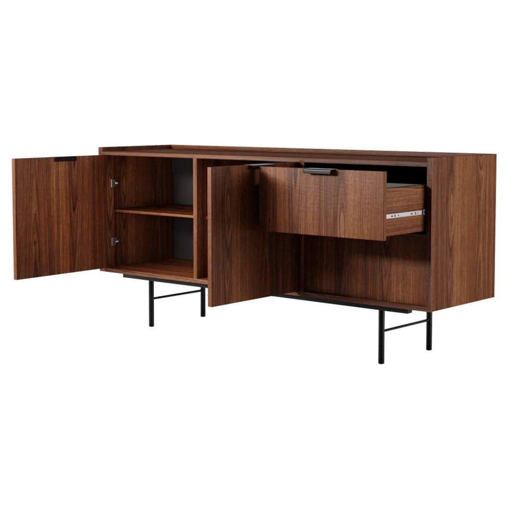 Credenza Design Moderno Con 2 Ante 2 Cassetti Ripiani Interni Gambe In Metallo E Struttura In Melaminico Per Soggiorno Sala Da Pranzo Ingresso Ampio Spazio Contenitivo 150 X 40 X 68 Cm Noce