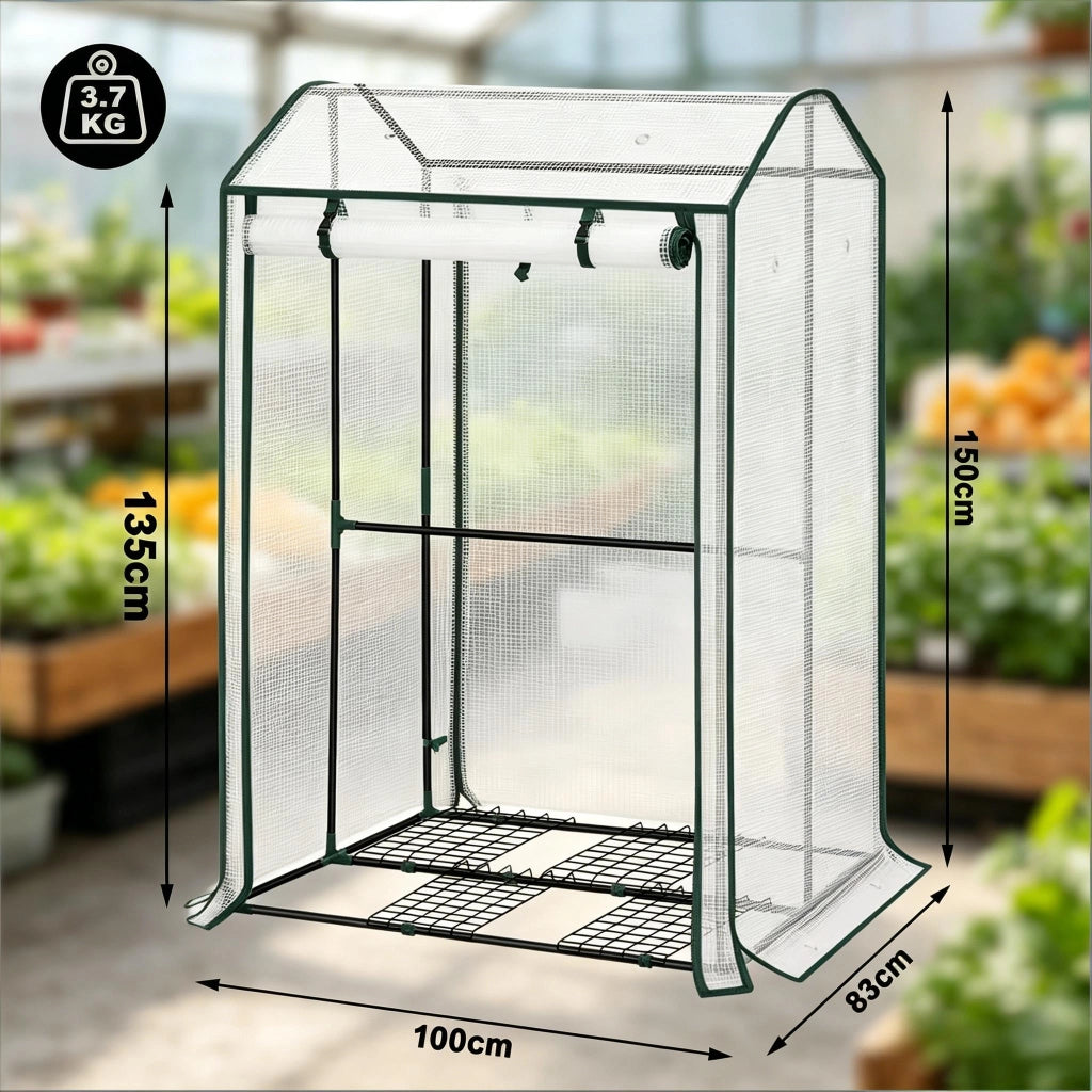 Serra a tunnel in PE 140 g/m² con porta frontale arrotolabile e 6 fori di ventilazione, bianca 100 × 83 × 150 cm