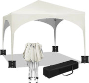 Gazebo da Giardino Richiudibile 3x3m Gazebo da Esterno in Ferro Regolabile in Altezza Tendone con Soffitto Semicircolare Pieghevole Protezione Solare,Set di 4 Sacchi di Sabbia,Beige