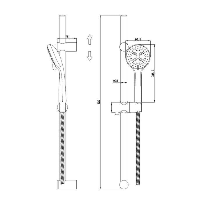 Saliscendi serie lady con doccino a tre getti e altezza regolabile