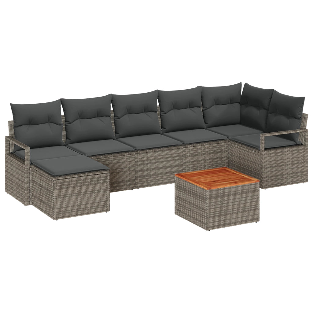 Set di SofÃ  da Giardino 8 Pezzi con Cuscini Grigio Polyrattan Acacia
