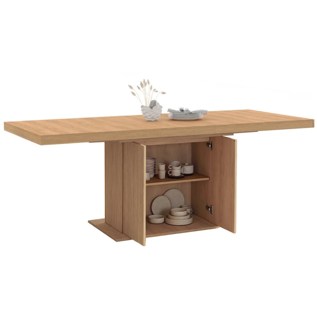 IDMarket - JULIETTE Tavolo da pranzo allungabile per 6-10 persone con doghe in legno e contenitore 160-200 cm