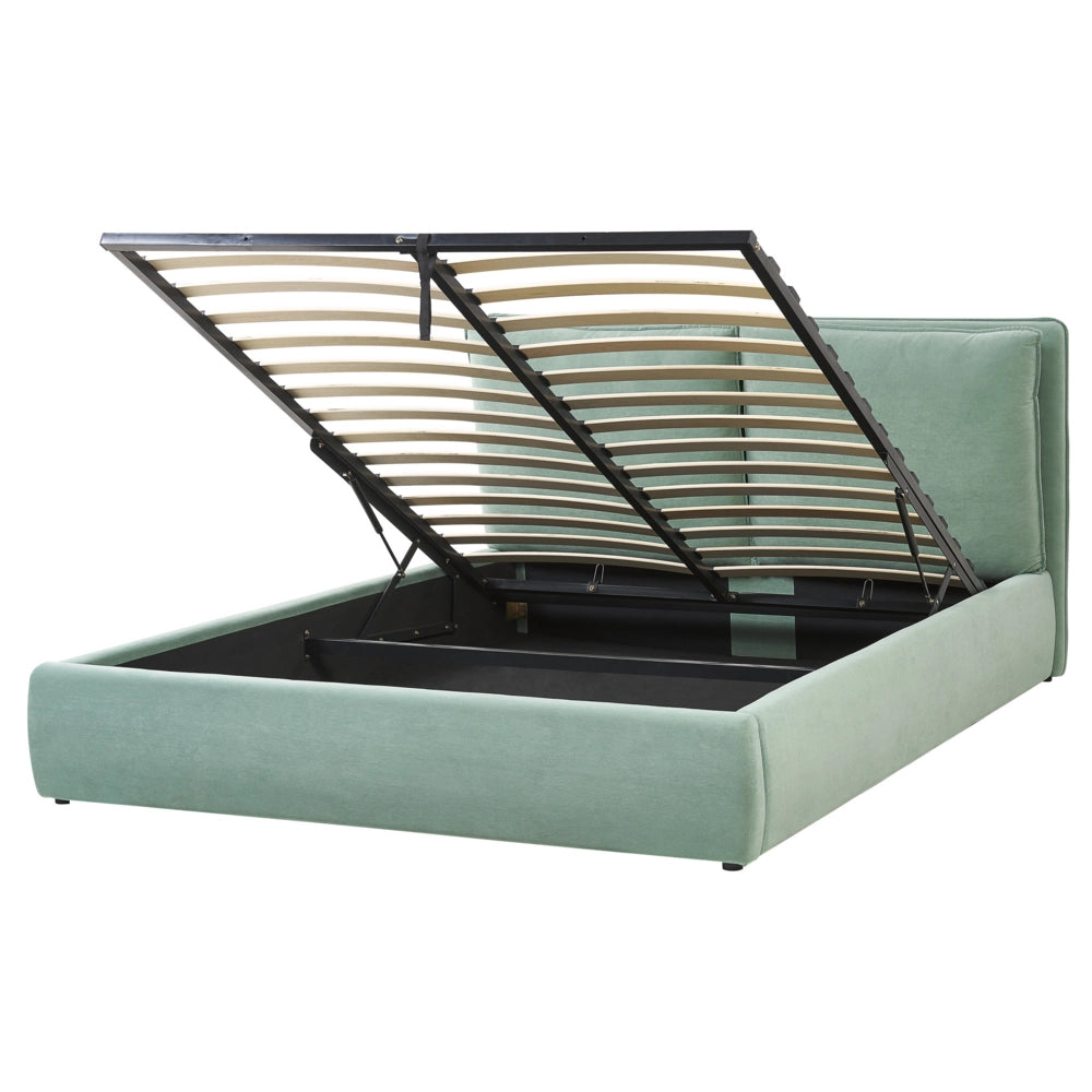 Letto matrimoniale colore verde menta con vano contenitore 160 x 200 cm camera da letto moderna