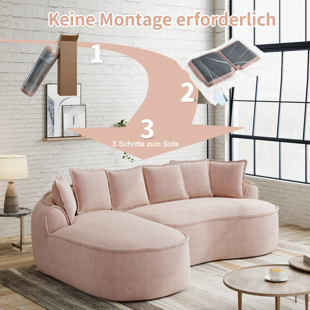 Divano modulare in ciniglia senza struttura con seduta profonda, chaise longue e braccioli larghi rosa 252 × 164 × 67 cm