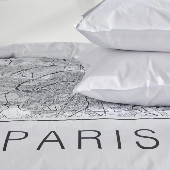 Completo letto - TODAY - JAVA - 2 persone - 240x220 cm - Cotone - Stampa Parigi - Bianco