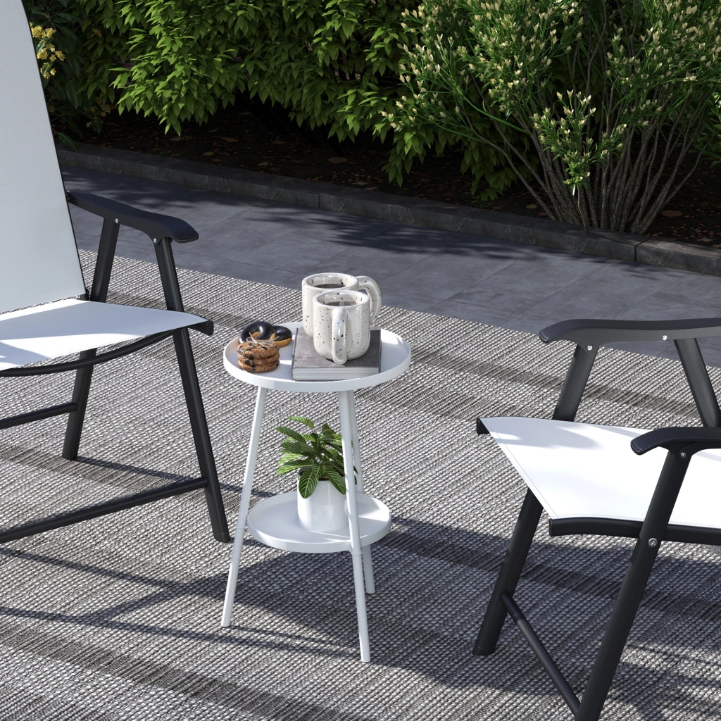 Tavolino da Giardino Rotondo 2 Livelli con Vassoio ¨C zephmum ¨C Bianco ?32x51 cm