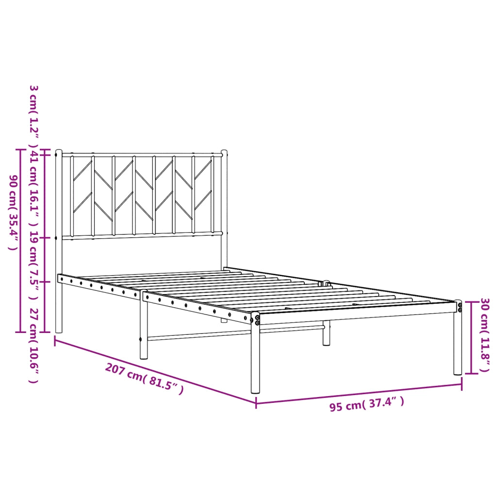 Giroletto con Testiera Metallo Bianco 90x200 cm 374479